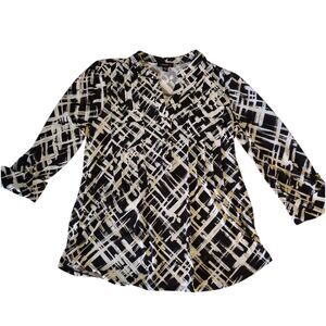 Cocomo NWOT collar V-neck Geometric Tunic type blouse 3/4 sleeves Size S
